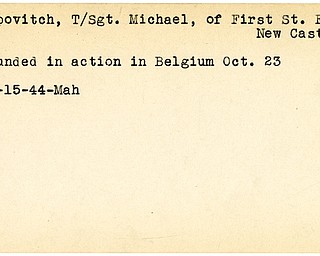 World War II, Vindicator, Michael Popovitch, New Castle, wounded, Belgium, 1944, Mahoning