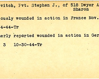 World War II, Vindicator, Stephen J. Popovitch, Sharon, wounded, Germany, France, 1944, Trumbull