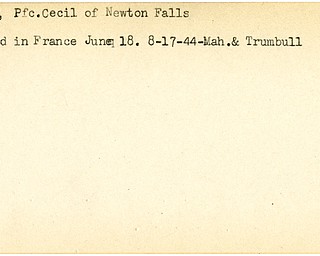 World War II, Vindicator, Cecil Porter, Newton Falls, wounded, France, 1944, Mahoning, Trumbull