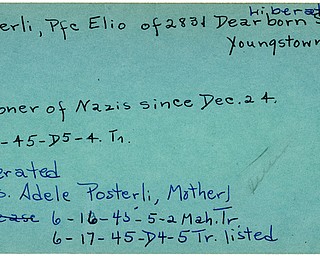 World War II, Vindicator, Elio Posterli, Youngstown, prisoner, Nazis, liberated, Mrs. Adele Posterli, 1945, Mahoning, Trumbull
