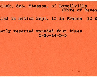 World War II, Vindicator, Stephen Potisuk, Lowellville, Ravenna, wounded, wounded four times, killed, France, 1944