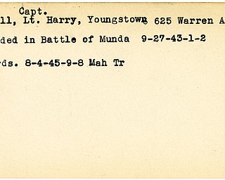 World War II, Vindicator, Harry Powell, Youngstown, wounded, Munda, 1943, Awards, 1945, Mahoning, Trumbull