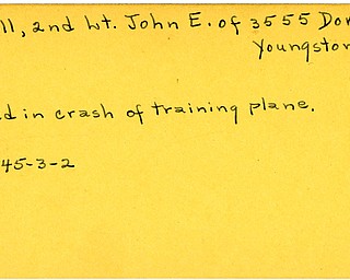 World War II, Vindicator, John E. Powell, Youngstown, killed, training plane, 1945