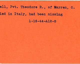 World War II, Vindicator, Theodore R. Powell, Warren, Ohio, killed, Italy, missing, 1944