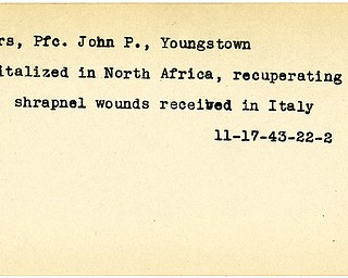 World War II, Vindicator, John P. Powers, Youngstown, wounded, Italy, hospitalized, North Africa, 1943