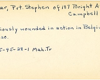 World War II, Vindicator, Stephen Pozar, Campbell, wounded, Belgium, 1945, Mahoning, Trumbull