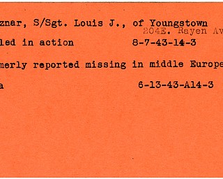 World War II, Vindicator, Louis J. Poznar, Youngstown, missing, Europe, killed, 1943
