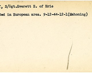 World War II, Vindicator, Everett E. Pratt, Erie, wounded, Europe, 1944, Mahoning