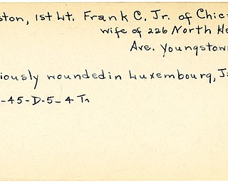 World War II, Vindicator, Frank C. Preston Jr., Chicago, Youngstown, wounded, Luxembourg, 1945, Trumbull