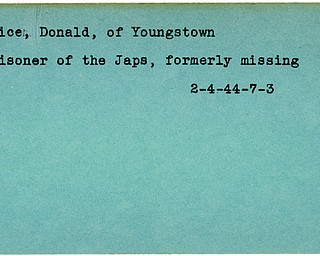World War II, Vindicator, Donald Price, Youngstown, prisoner, Japs, Japanese, Japan, missing, 1944
