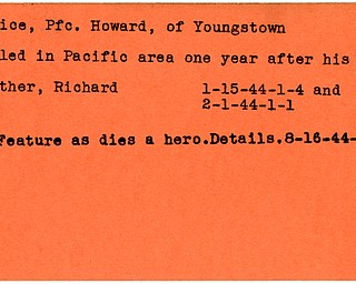 World War II, Vindicator, Howard Price, Youngstown, killed, Pacific, Richard Price, 1944