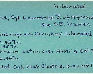 World War II, Vindicator, Lawrence J. Prince, Warren, missing, Austria, prisoner, Germany, liberated, awarded Oak Leaf Clusters, Oak Leaf Clusters, 1944, 1945, Trumbull