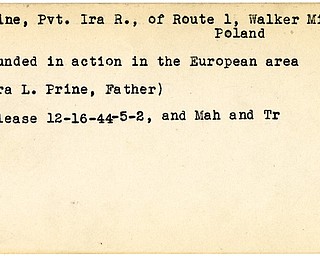 World War II, Vindicator, Ira R. Prine, Poland, wounded, Europe, Ira L. Prine, 1944, Mahoning, Trumbull
