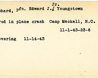 World War II, Vindicator, Edward J. Pritchard Jr., Youngstown, injured, wounded, Camp Mackall, North Carolina, recovering, 1943