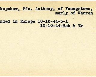 World War II, Vindicator, Anthony Prokopchow, Warren, Youngstown, wounded, Europe, 1944, Mahoning, Trumbull