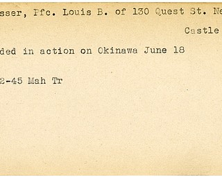 World War II, Vindicator, Louis B. Prosser, New Castle, wounded, Okinawa, 1945, Mahoning, Trumbull