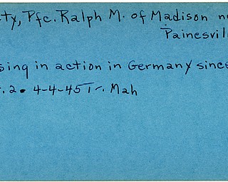 World War II, Vindicator, Ralph M. Prouty, Painesville, missing, Germany, 1945, Mahoning, Trumbull