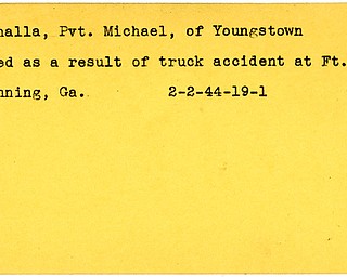 World War II, Vindicator, Michael Puhalla, Youngstown, died, truck accident, Fort Benning, Georgia, 1944