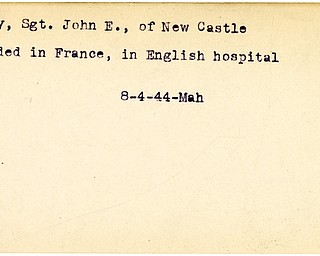 World War II, Vindicator, John E. Purdy, New Castle, wounded, France, English Hospital, 1944, Mahoning
