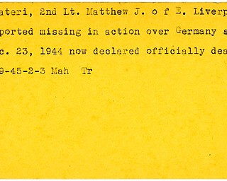 World War II, Vindicator, Matthew J. Pusateri, East Liverpool, missing, Germany, declared dead, 1945, Mahoning, Trumbull