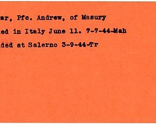 World War II, Vindicator, Andrew Puskar, Masury, wounded, Salerno, killed, Italy, 1944, Mahoning, Trumbull