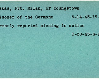 World War II, Vindicator, Milan Puskas, Youngstown, missing, Germans, 1943