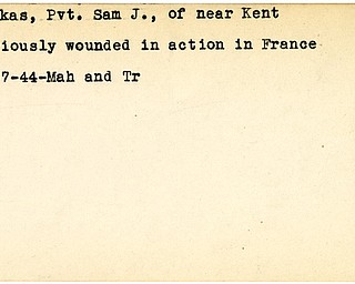 World War II, Vindicator, Sam J. Puskas, near Kent, wounded, France, 1944, Mahoning, Trumbull