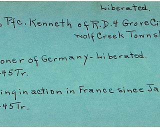 World War II, Vindicator, Kenneth Pyle, Grove City, Wolf Creek Township, missing, France, prisoner, Germany, liberated, 1945, Trumbull