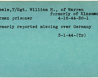 World War II, Vindicator, William H. Queale, Warren, Kinsmen, prisoner, German, Germany, missing, 1944, Trumbull