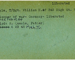 World War II, Vindicator, William H. Queale, Warren, prisoner, Germany, liberated, Clyde R. Queale, 1945, Mahoning, Trumbull
