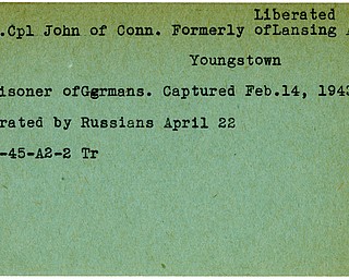 World War II, Vindicator, John Ladun, Connecticut, Youngstown, prisoner, Germans, Germany, 1943, liberated by Russians, 1945, Trumbull