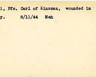 World War II, Vindicator, Carl Lahti, Kinsman, wounded, Italy, 1944, Mahoning