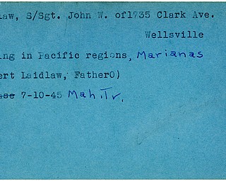 World War II, Vindicator, John W. Laidlaw, Wellsville, missing, Pacific, Marianas, 1945, Mahoning, Trumbull, Robert Laidlaw