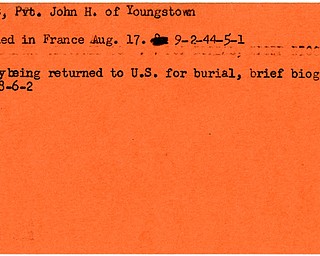 World War II, Vindicator, John H. Lamb, Youngstown, killed, France, 1944, body returned to U.S., burial, 1948