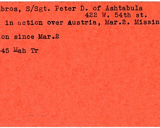World War II, Vindicator, Peter D. Lambros, Ashtabula, missing, killed, Austria, 1945, Mahoning, Trumbull