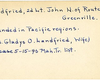 World War II, Vindicator, John H. Landfried, Greenville, wounded, Pacific, 1945, Mahoning, Trumbull, Mrs. Gladys O. Landfried