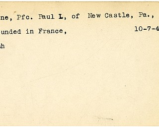 World War II, Vindicator, Paul L. Lane, New Castle, Pennsylvania, wounded, France, 1944, Mahoning