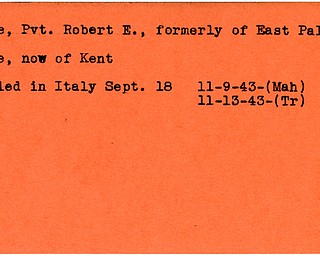 World War II, Vindicator, Robert E. Lane, East Palestine, Kent, killed, Italy, 1943, Mahoning, Trumbull