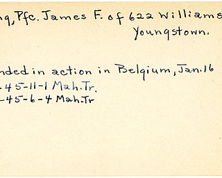 World War II, Vindicator, James F. Lang, Youngstown, wounded, Belgium, 1945, Mahoning, Trumbull