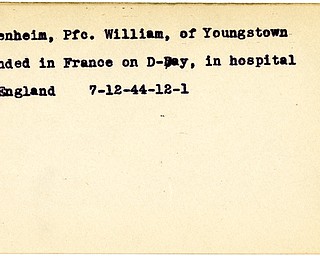 World War II, Vindicator, William Langenheim, Youngstown, wounded, France, D-Day, hospital, England, 1944