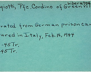 World War II, Vindicator, Cordino Langiotti, Greenville, Pennsylvania, captured, Italy, 1944, liberated, German prison camp, 1945, Trumbull