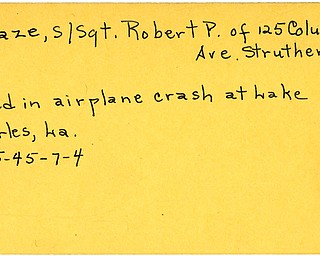 World War II, Vindicator, Robert P. LaPaze, Struthers, killed, airplane crash, Lake Charles, Louisiana, 1945