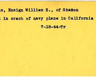 World War II, Vindicator, William E. Lartz, Sharon, died, crash, navy plane, California, 1944, Trumbull