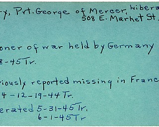 World War II, Vindicator, George Lary, Mercer, missing, France, 1944, prisoner, Germany, liberated, 1945, Trumbull