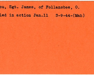 World War II, Vindicator, James Lascu, Follansbee, Ohio, killed, 1944, Mahoning