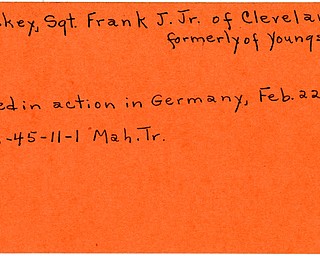 World War II, Vindicator, Frank J. Laskey Jr., Cleveland, Youngstown, killed, Germany, 1945, Mahoning, Trumbull