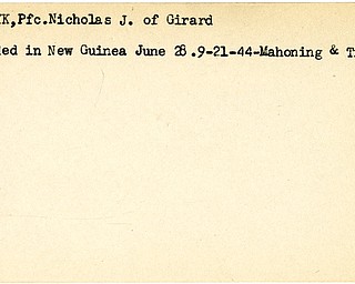 World War II, Vindicator, Nicholas J. Lastyk, Girard, wounded, New Guinea, 1944, Mahoning, Trumbull