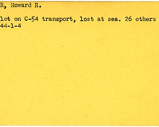 World War II, Vindicator, Howard R. Latimer, co-piolet, C-54 transport, lost at sea, 26 others aboard, 1944
