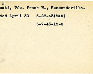 World War II, Vindicator, Frank W. Latynski, Hammondsville, wounded, 1943, Mahoning