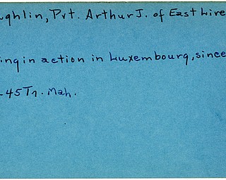 World War II, Vindicator, Arthur J. Laughlin, East Liverpool, missing, Luxembourg, 1945, Mahoning, Trumbull